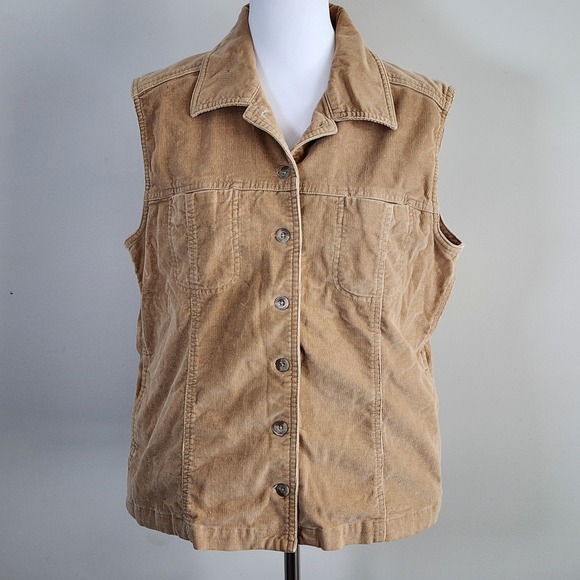 Northern Reflections Jackets & Blazers - Northern Reflections Corduroy‎ Vest Womens Large Tan Button Up Utility Gorpcore